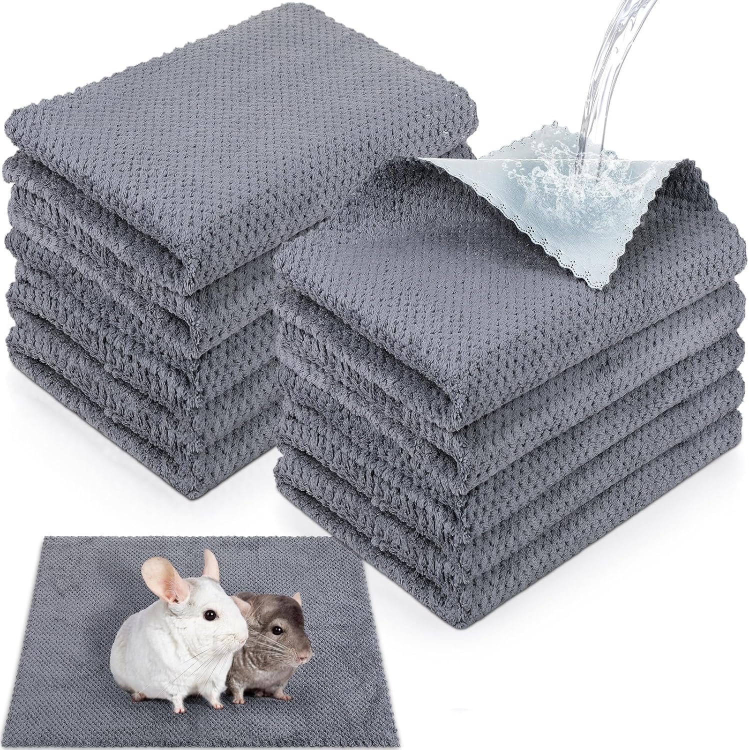 VitalCozy 10 Pcs Guinea Pig Cage Liners Washable Rat Bedding for Guinea Pigs Controlling Absorbent Waterproof Pee Pads Blanket for Rabbits Hamster Small Animal Chinchilla(Grid,12×12 Inch,Gray)