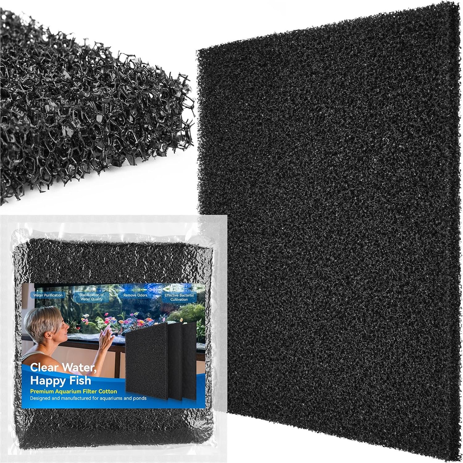 Borlech Aquarium Bio Filter Sponge Pad – Cut-to-Size Aquarium Filter Media for Fish Tank, Pond, Sump – Mechanical & Biological Filtration (18.5″x18.5″x0.8″, 20PPI, 1 Pack)