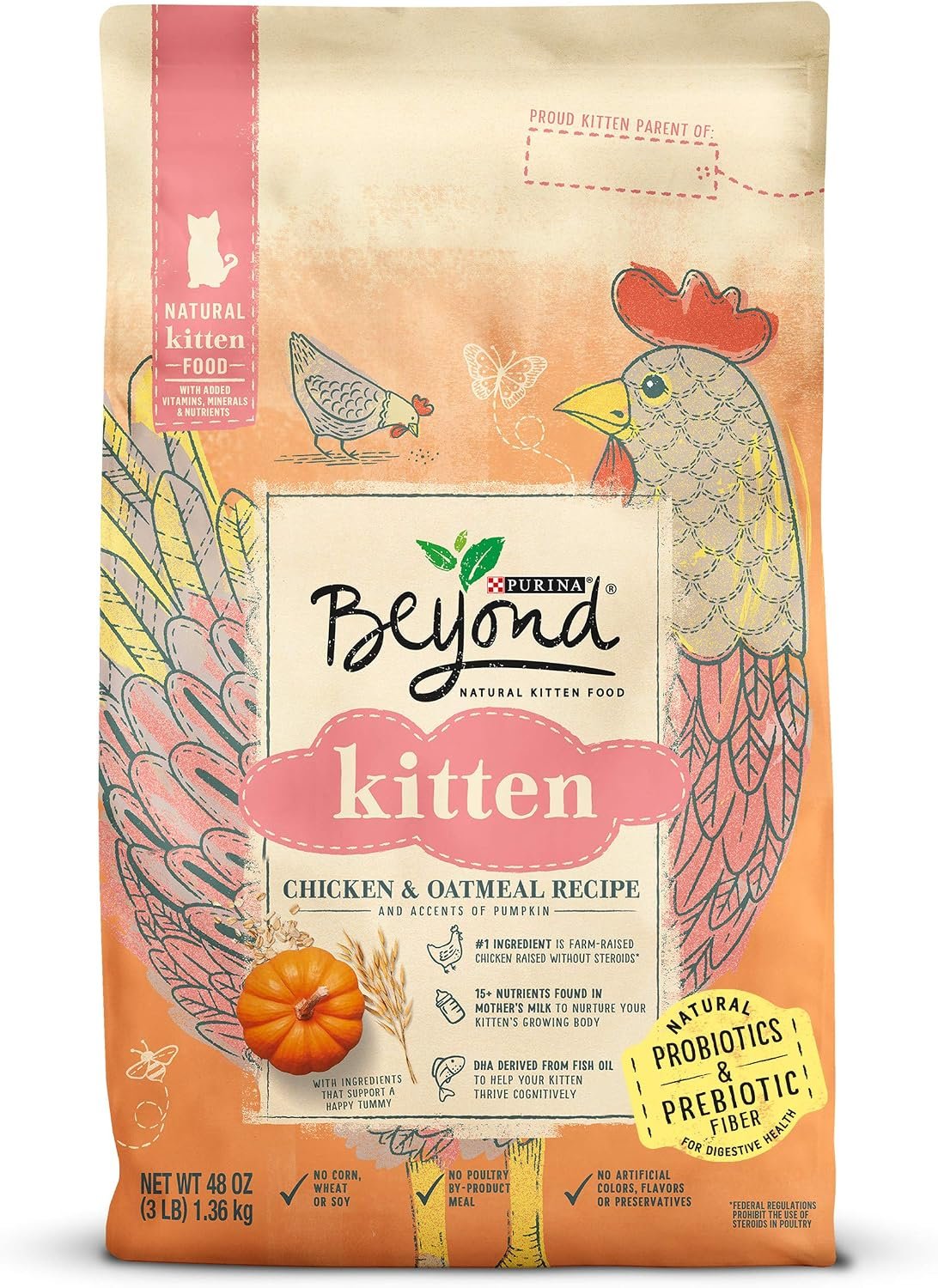 Purina Beyond High Protein, Natural Kitten Food, Kitten Chicken & Oatmeal Recipe – 3 lb. Bag