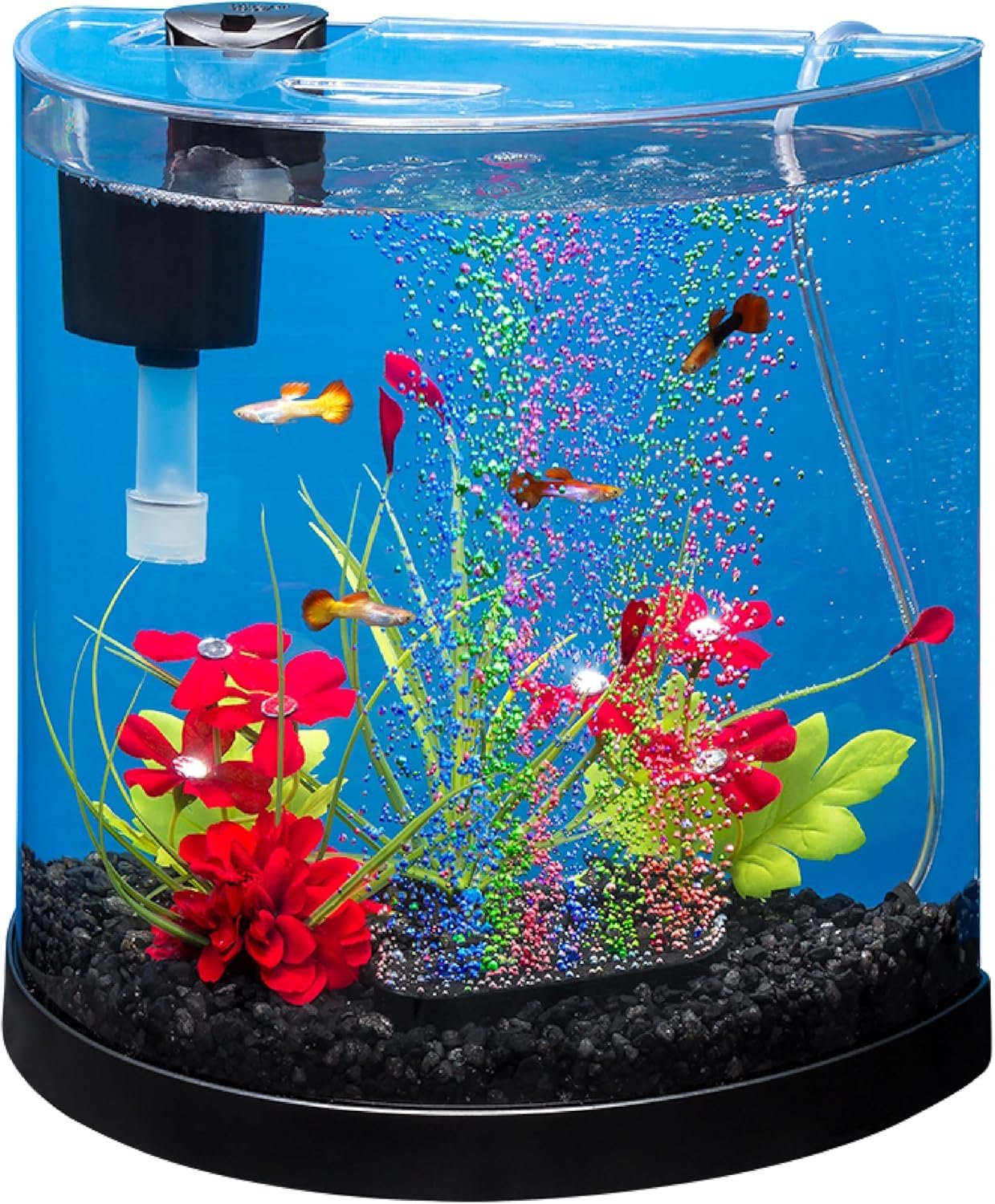 Tetra Half-Moon 3 Gallon Starter Fish Tank Kit | Aquarium Kit Includes Bubbling LED Air Stone, 3 Gallon Acrylic Tank, Filter & Cartridge, Air Pump, For Small Freshwater Fish