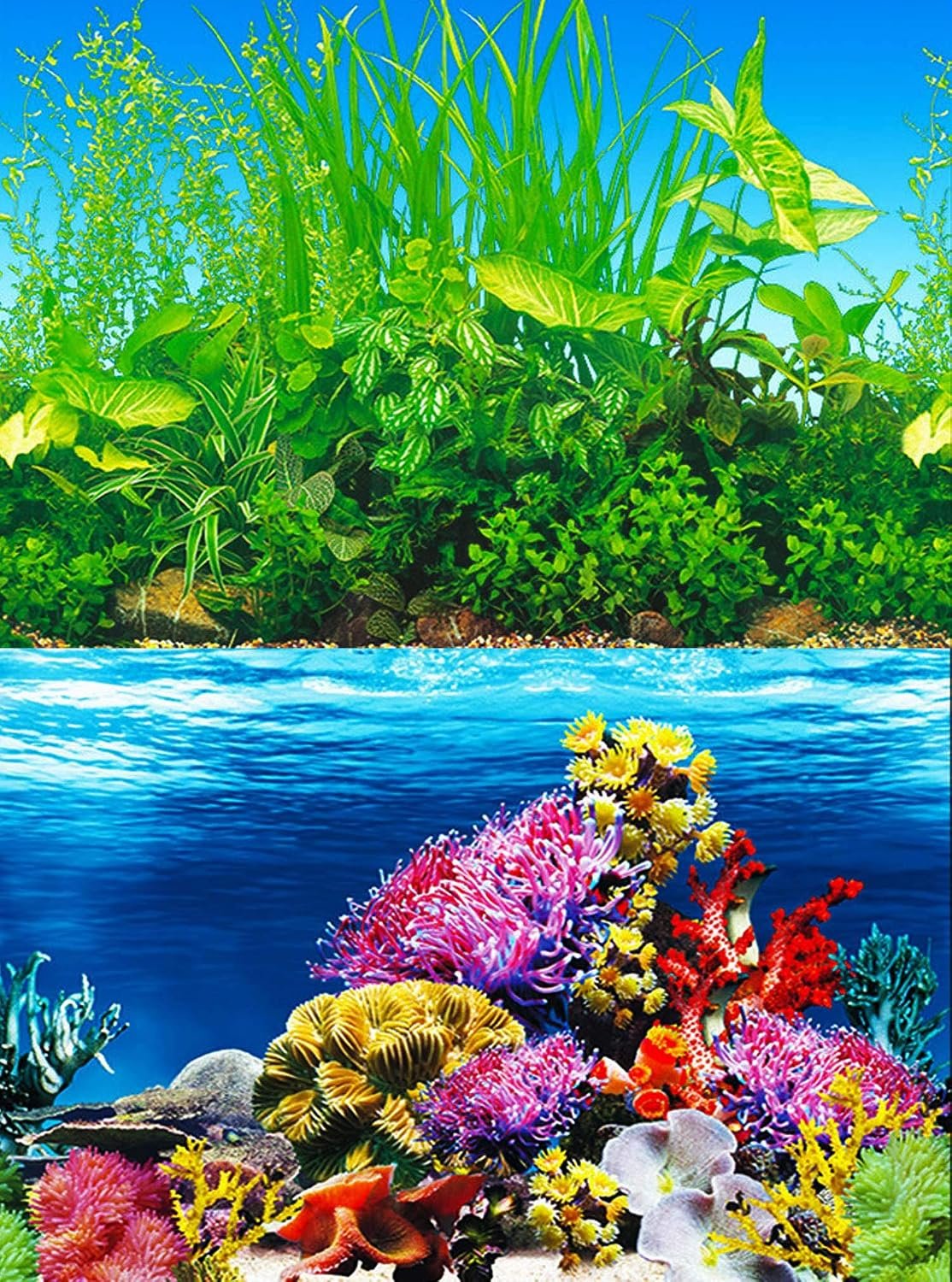 ELEBOX Aquarium Background Poster, Undersea Water Plants Sea Anemone Coral Aquarium Decor Background Double Sides Fish Tank Background Sticker Decorations 11.8″ x 24.4″