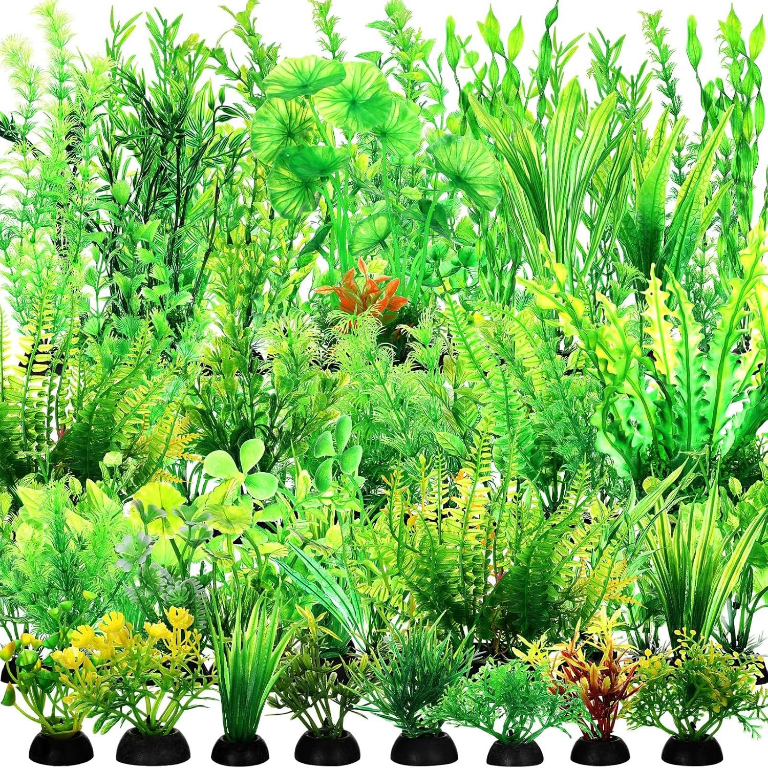 XunYee 100 Pcs Artificial Aquarium Plants, Plastic Fish Tank Decorations, 1.57 to 11.81 Inches Green Plants, Turtle Betta Accessories for Aquarium Home Office, 45 Styles