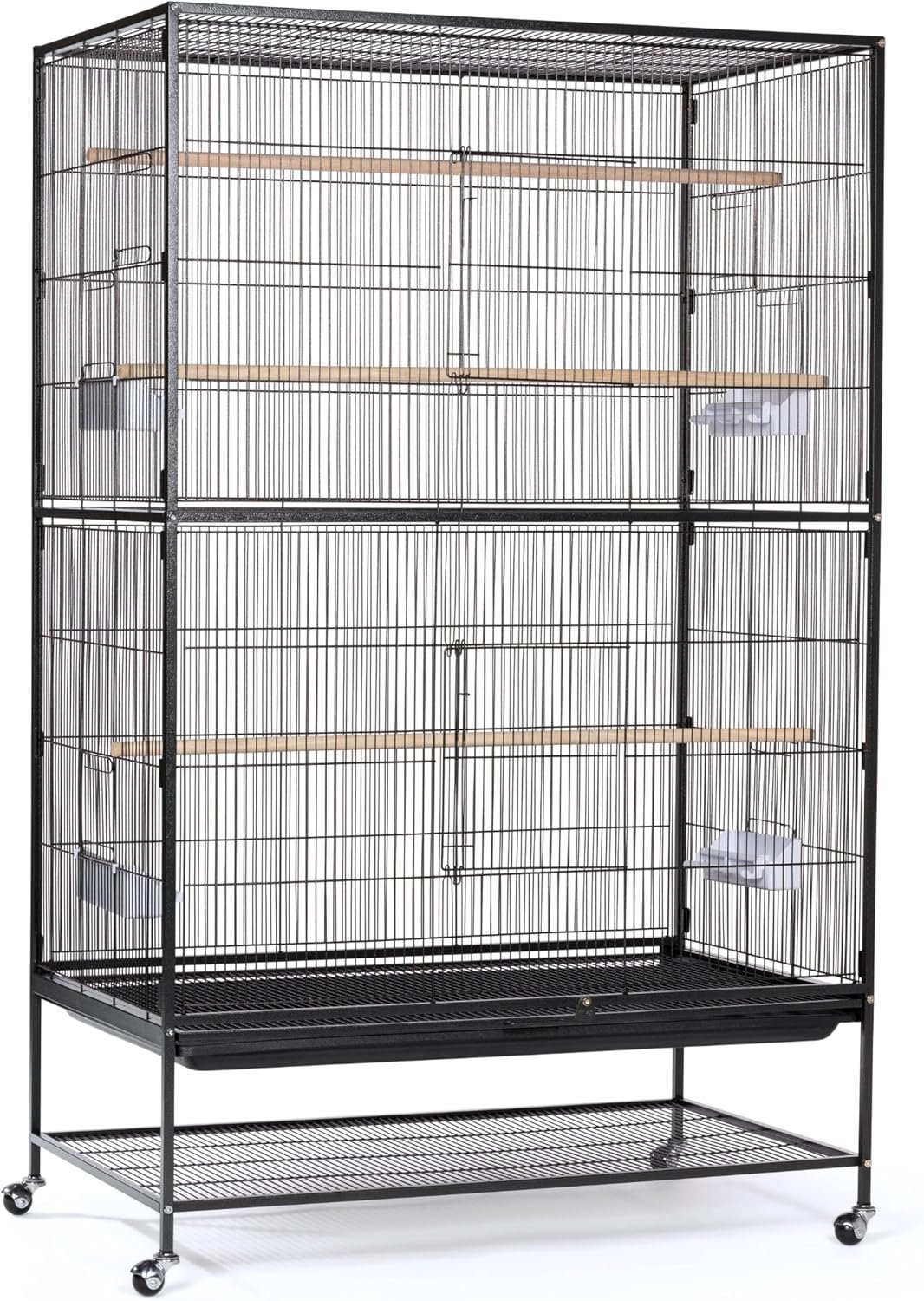 Prevue Hendryx Pet Products Wrought Iron Flight Cage – Big Rolling Bird Cage for Parakeets, Cockatiels, Conures, Lovebirds, Canaries, Finches, Parrotlets, & Caiques, 5 Ft – X-Large, Hammertone Black