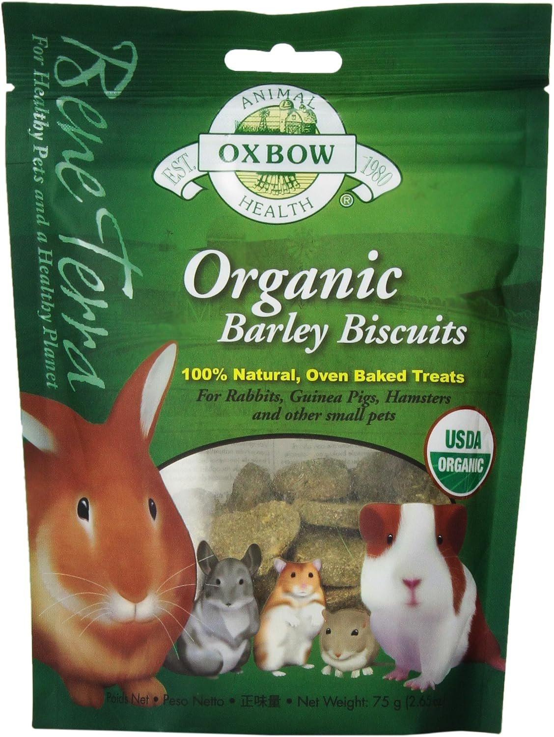 Oxbow Organic Barley Biscuits Rabbit Treats, Guinea Pig Treats, 2.65 oz | Organic Bunny Treats With Barley, Apple & Carrot For Rabbits, Guinea Pigs, Hamsters & Chinchillas, Made In USA