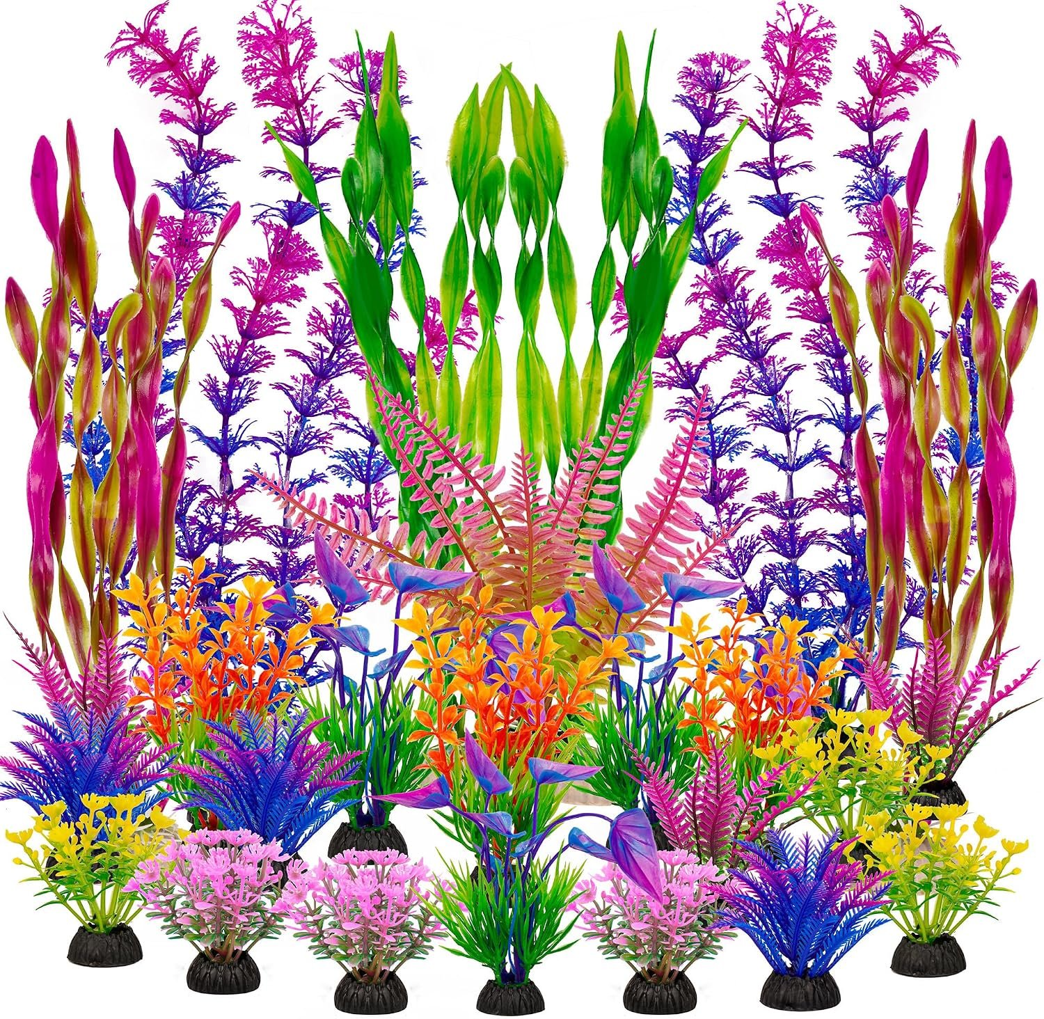 Ameliade Artificial Aquarium Plastic Plants Fish Tank Decorations, 25PCS