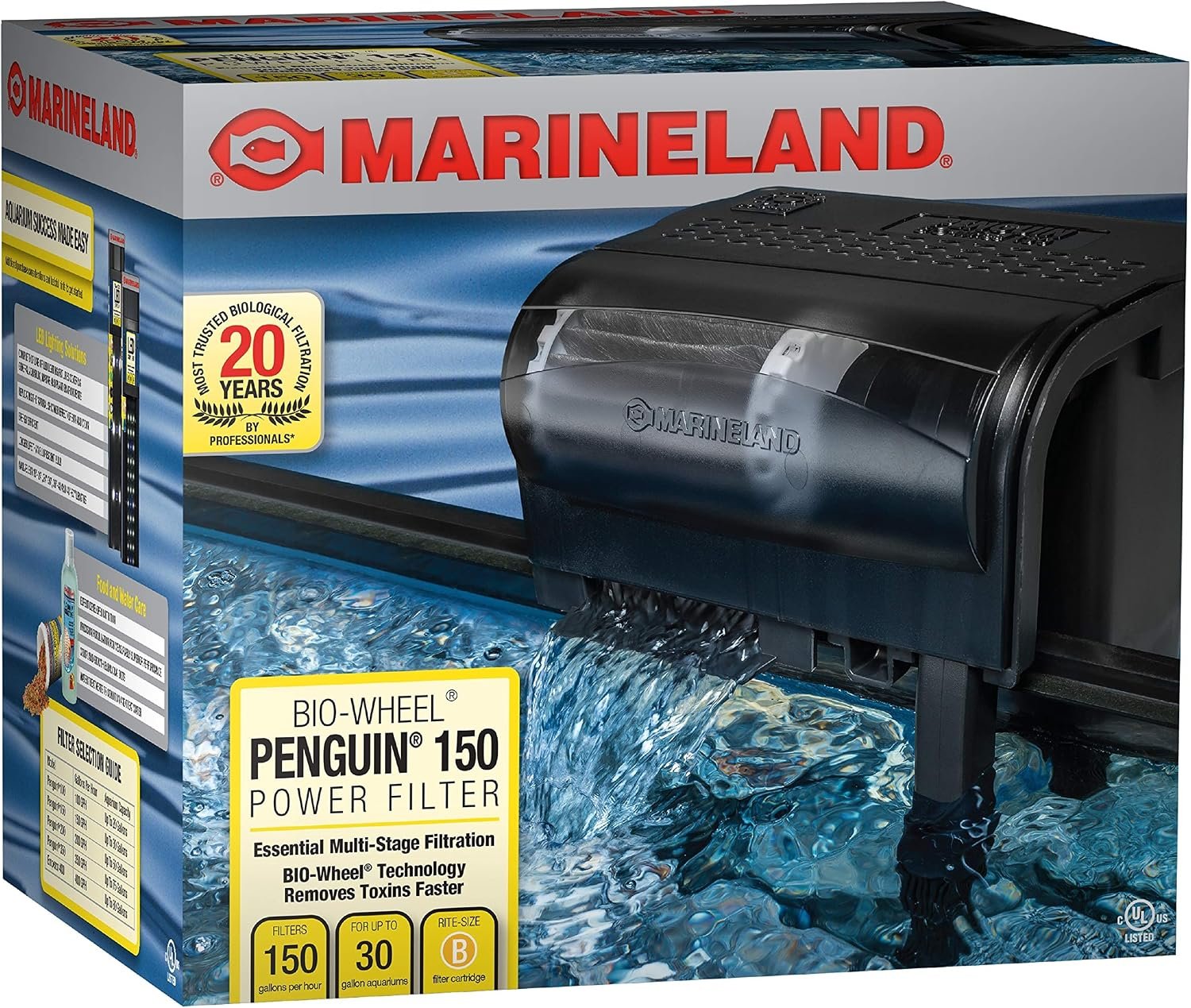 Marineland Bio-Wheel Penguin 150 GPH Power Aquarium Filter, Ultra-Quiet Hang-On-Back Fish Tank Filter with Multi-Stage Filtration for Aquariums Up to 25 Gallons